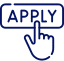 Blue "APPLY" button with a hand cursor hovering over it, suggesting a call to action.