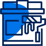 Illustration of a blue paint can with a paint roller, symbolizing home improvement and painting services.